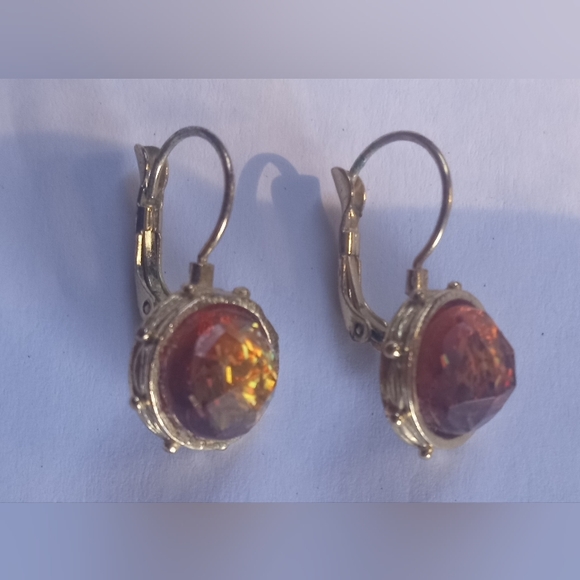 Root Beer Confetti Lucite Vintage Rare Pendant Earrings Set - Picture 4 of 7